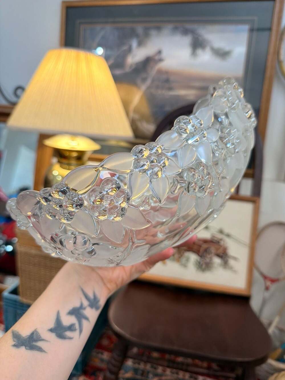 Mikasa Carmen Oval Bowl Size 10.5 Frosted Crystal Floral Serving Dish